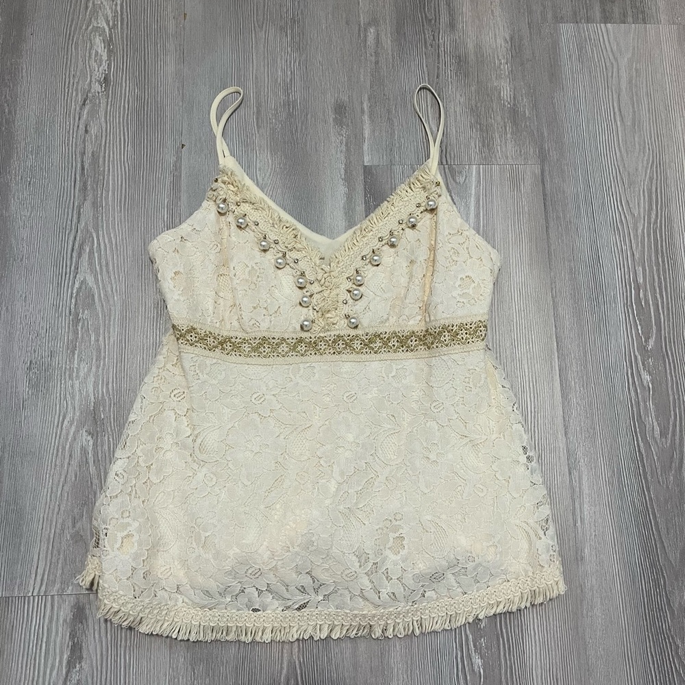 NWOT Venus embellished cream empire waist lace tank top size small